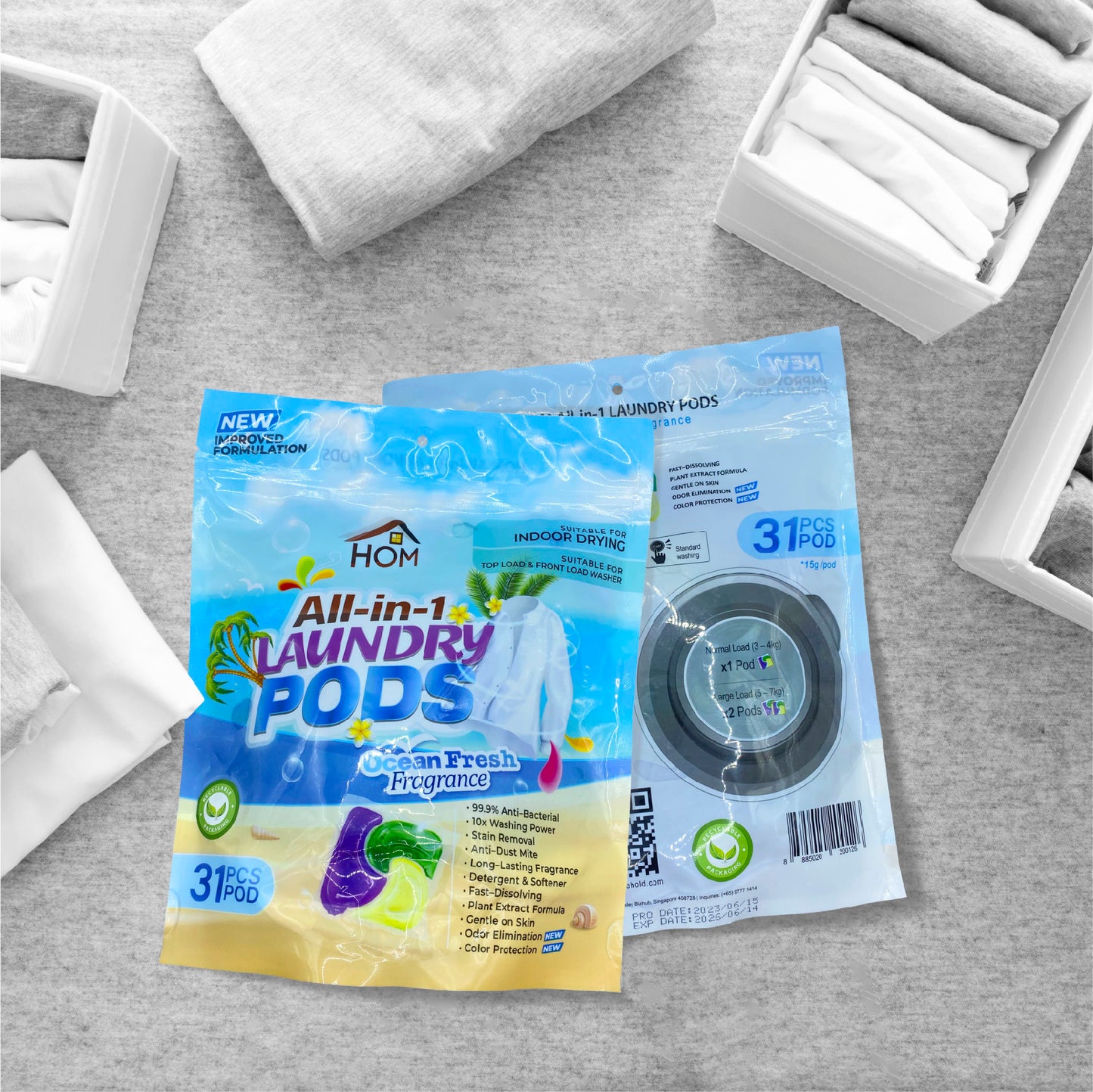 HOM ALL-IN-1 Laundry Pod - Blooming Sakura / Ocean Fresh (31pcs/pack)