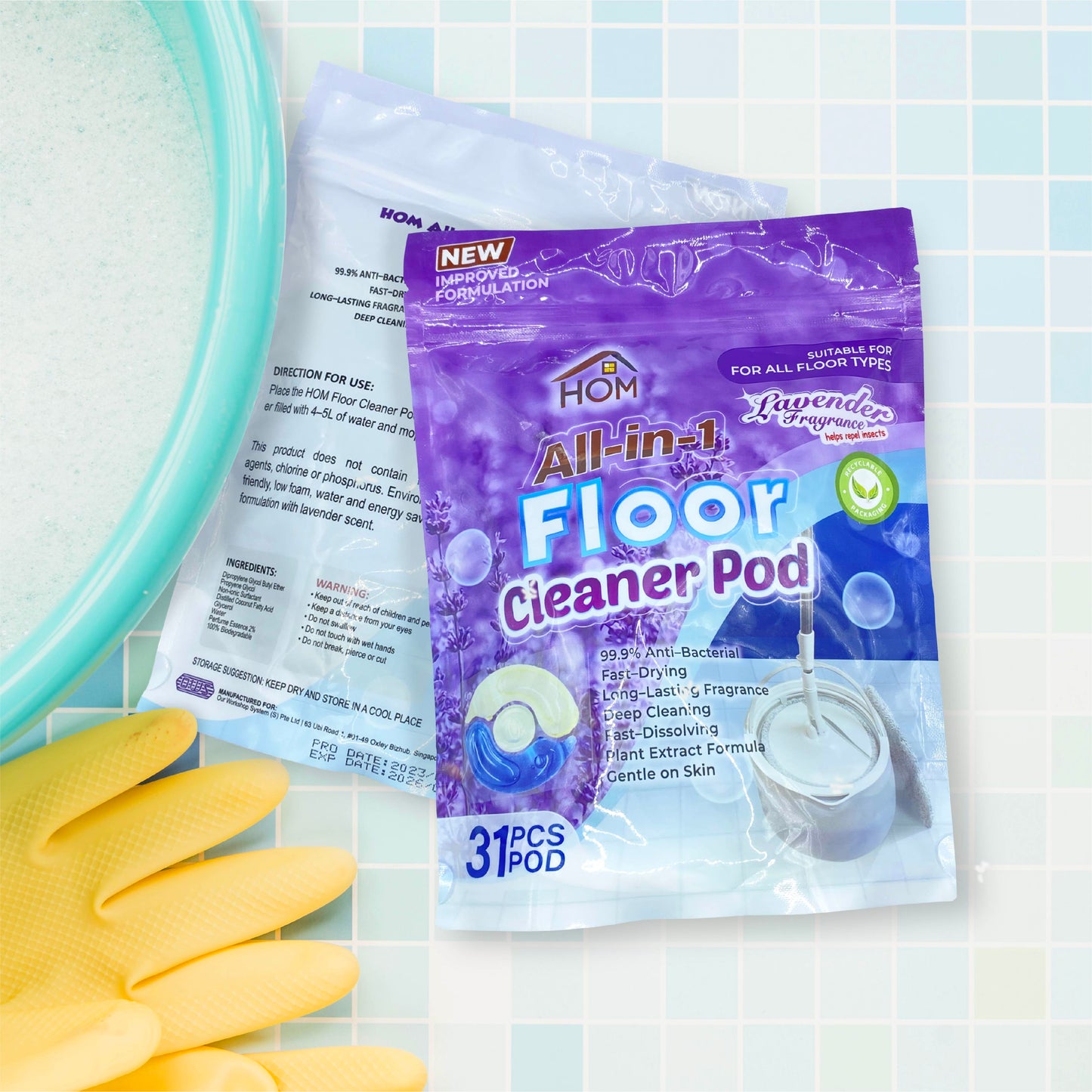 HOM All-in-1 Floor Cleaner Pods 200pcs/pack (Lavender Scent) Stock Clearance Sale