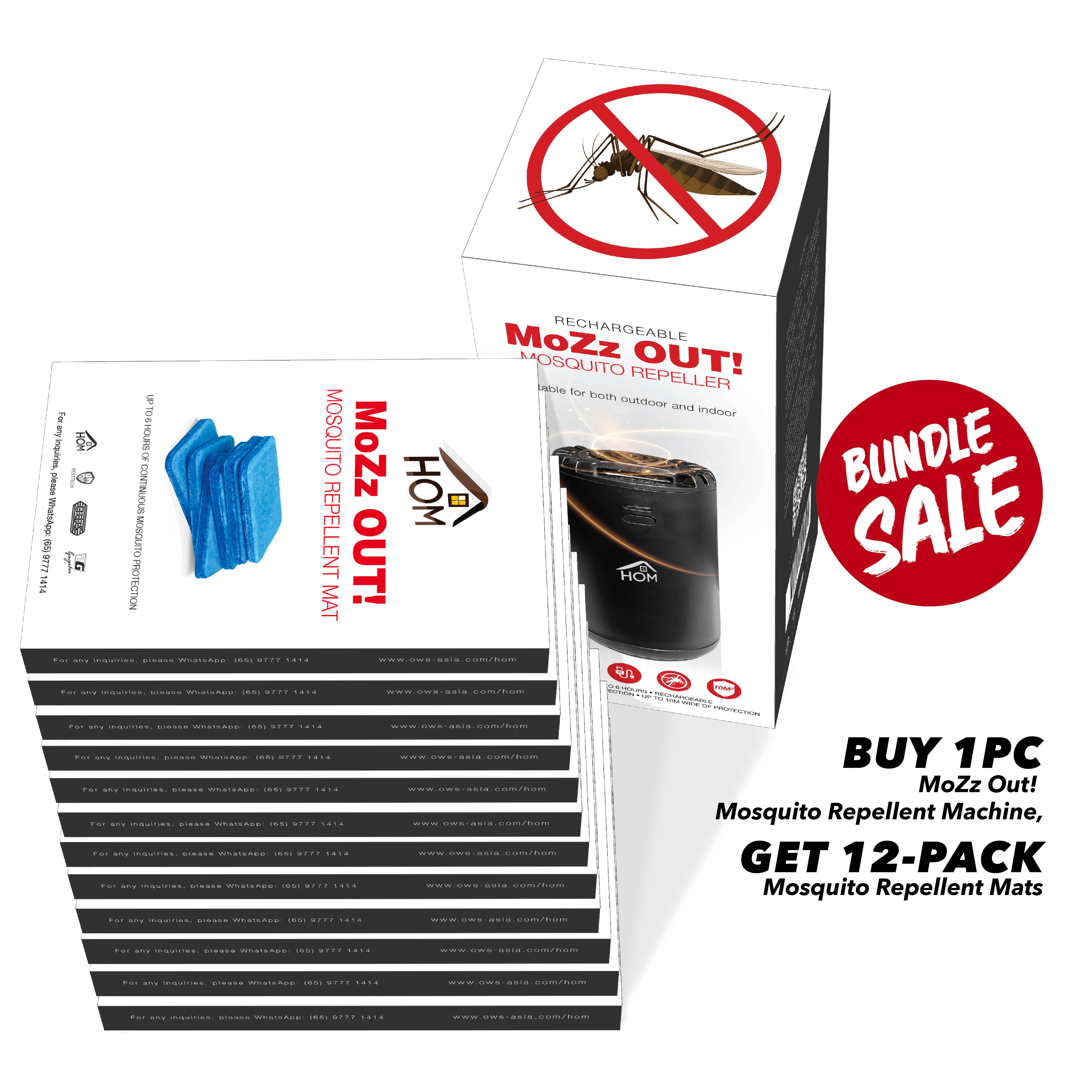 HOM MoZz OUT! Mosquito Repellent Machine + FREE 12-Pack Mosquito Repel ...
